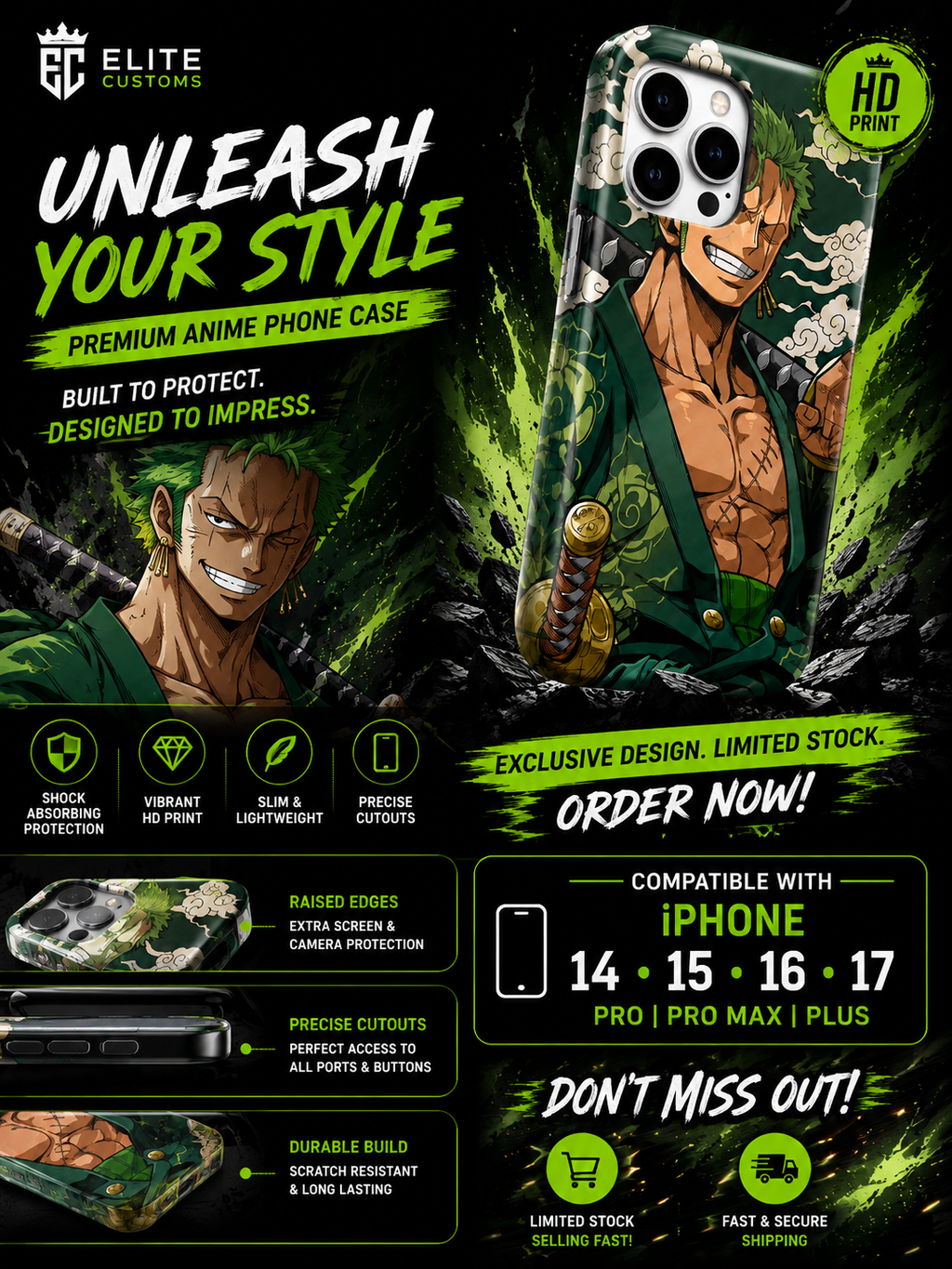 One Piece Roronoa Zoro Premium iPhone Case
